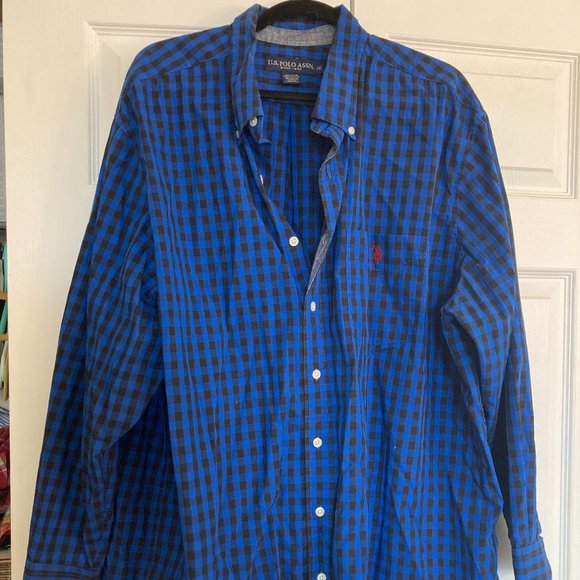 US Polo Assn Button Down Blue Black Mens 2XL Big and Tall - Picture 1 of 4